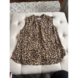 Women's Old Navy Blouse XL Brown Black Leopard Print Sleeveless